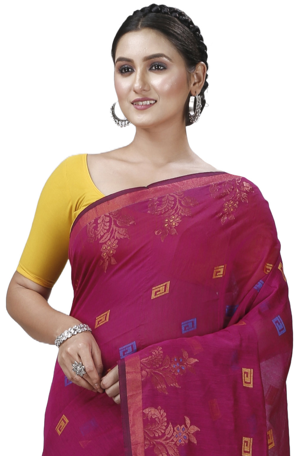 Parpel Blue Blended Cotton Banu Hand Loom Saree (1284)